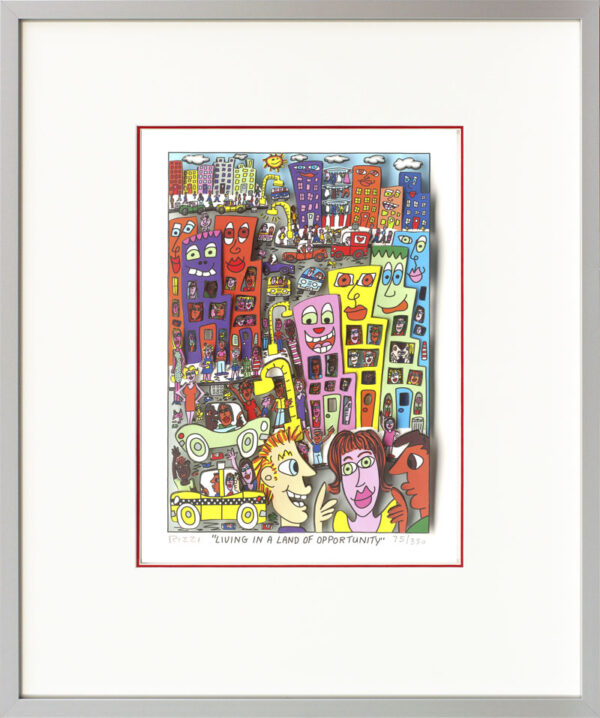 James Rizzi - LIVING IN A LAND OF OPPORTUNITY - Original 3D Bild drucksigniert  ...