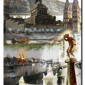 Koblenz Collage A. Baecker Leinwandbild mit Schriftzug - Hochformat-20 x 30 cm