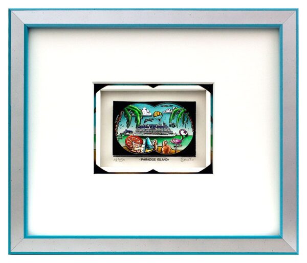 Branko - PARADISE ISLAND - Original 3D Bild handsigniert-Silber-hellblau