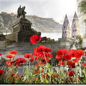 Collage Koblenz mit Mohnblumen -40 x 60 cm