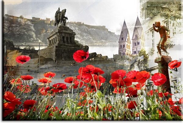 Collage Koblenz mit Mohnblumen -40 x 60 cm