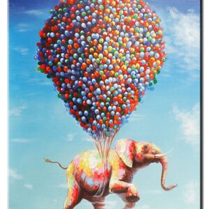 Modernes Leinwandbild - Flying Jumbo - Elefant mit Luftballons - handüberarbeite...