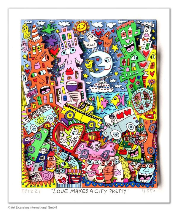 James Rizzi - LOVE MAKES A CITY PRETTY - Original 3D Bild drucksigniert