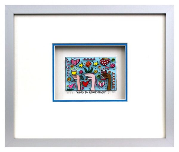 James Rizzi - A DAY TO REMEMBER  - Original 3D Bild drucksigniert-Silber-hellbla...