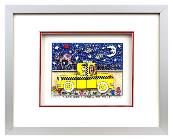 James Rizzi - A TAXI RIDE THROUGH THE NIGHT  - Original 3D Bild drucksigniert-al...