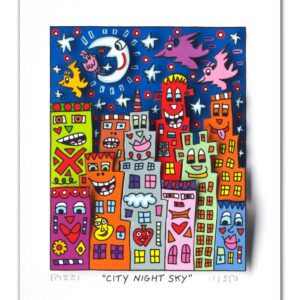 James Rizzi - CITY NIGHT SKY - Original 3D Bild drucksigniert