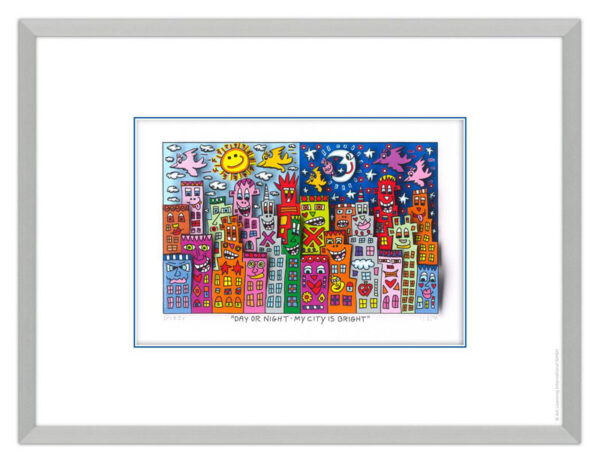 James Rizzi - DAY OR NIGHT MY CITY IS BRIGHT - Original 3D Bild drucksigniert