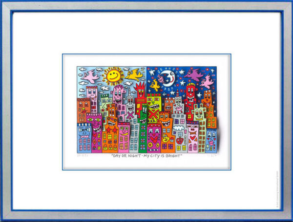 James Rizzi - DAY OR NIGHT MY CITY IS BRIGHT - Original 3D Bild drucksigniert