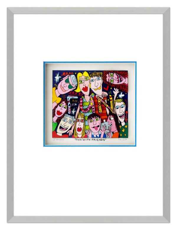 James Rizzi - FUN WITH FRIENDS - Original 3D Bild drucksigniert-alurahmen-AP Exe...