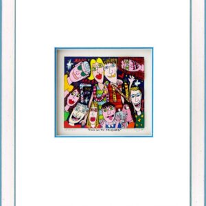 James Rizzi - FUN WITH FRIENDS - Original 3D Bild drucksigniert-Silber-hellblau-...