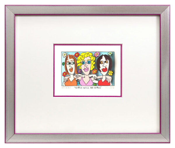 James Rizzi - GIRLS WILL BE GIRLS - Original 3D Bild drucksigniert-Silber-violet...