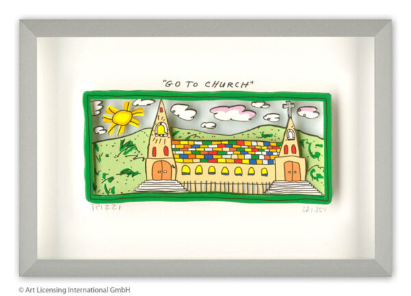 James Rizzi - GO TO CHURCH - Original 3D Bild drucksigniert