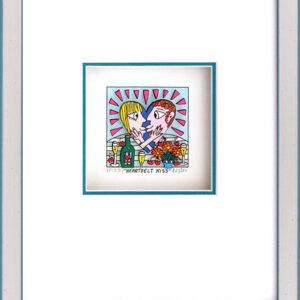 James Rizzi - HEARTFELT KISS  - Original 3D Bild drucksigniert-Silber-hellblau-A...