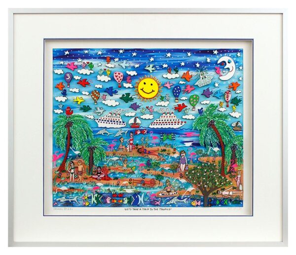 James Rizzi - LET´S TAKE A TRIP TO THE TROPICS - Original 3D Bild drucksigniert