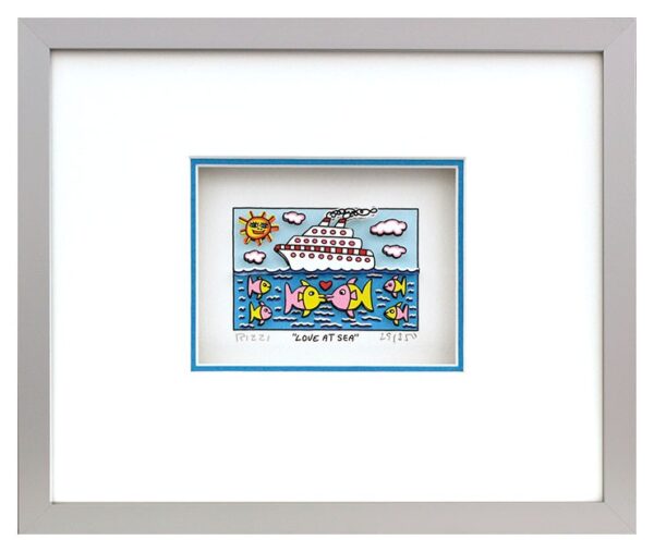 James Rizzi - LOVE AT SEA  - Original 3D Bild drucksigniert-Silber-hellblau-Norm...