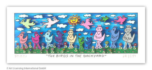 James Rizzi - THE BIRDS IN THE BACKYARD - Original 3D Bild drucksigniert