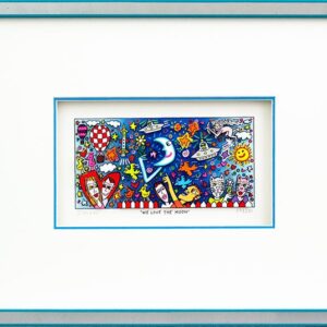 James Rizzi - WE LOVE THE MOON - Original 3D Bild drucksigniert-Silber-hellblau-...