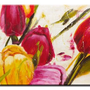 Modernes Leinwandbild - Bunte Tulpen-60 x 120 cm