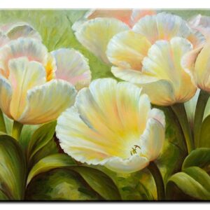 Modernes Leinwandbild - Tulpen mit weiss-gelben Blütenspitzen-20 x 30 cm
