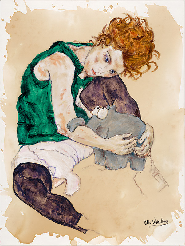 Otto Waalkes - SITZENDE FRAU MIT KUSCHELTIER - Original Pigmentgrafik Auf Leinwa...