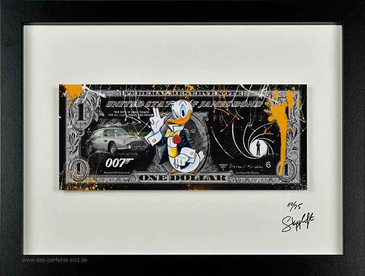 SKYYLOFT - James Bond Dollar - Bild mit Museumsglas und Bilderrahmen