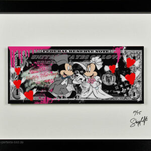 SKYYLOFT - Happy Marriage Hochzeits Dollar - Bild mit Museumsglas und Bilderrahm...