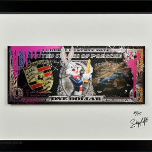 SKYYLOFT - Porsche Bugs Bunny Dollar - Bild mit Museumsglas und Bilderrahmen