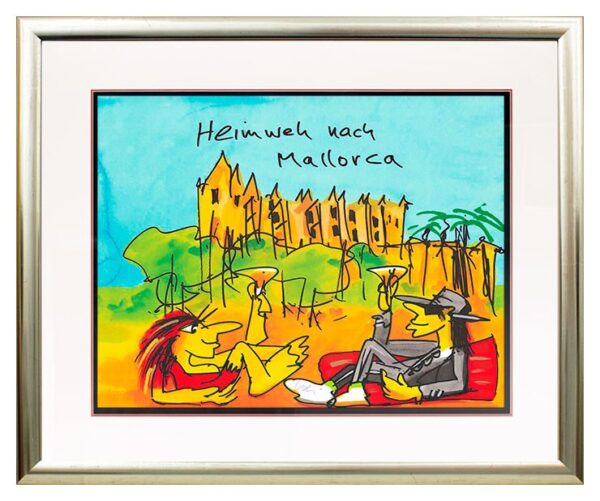 Udo Lindenberg HEIMWEH NACH MALLORCA - original Grafik handsigniert-Holzrahmen S...