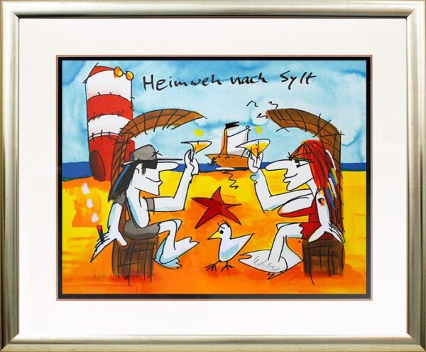 Udo Lindenberg HEIMWEH NACH SYLT - original Grafik handsigniert-Holzrahmen Silbe...