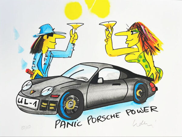 Udo Lindenberg PANIC PORSCHE POWER silbergrau - original Grafik handsigniert