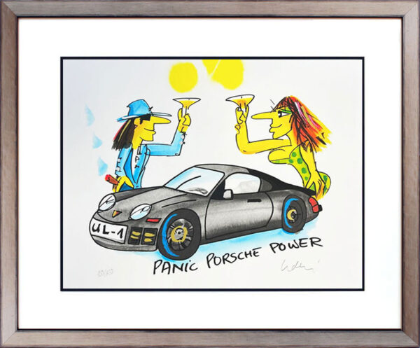 Udo Lindenberg PANIC PORSCHE POWER silbergrau - original Grafik handsigniert